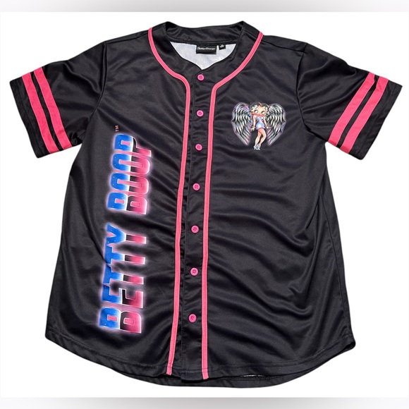 Betty Boop Born to Rise Baseball Button Up Jersey Y2K - Picture 2 of 8